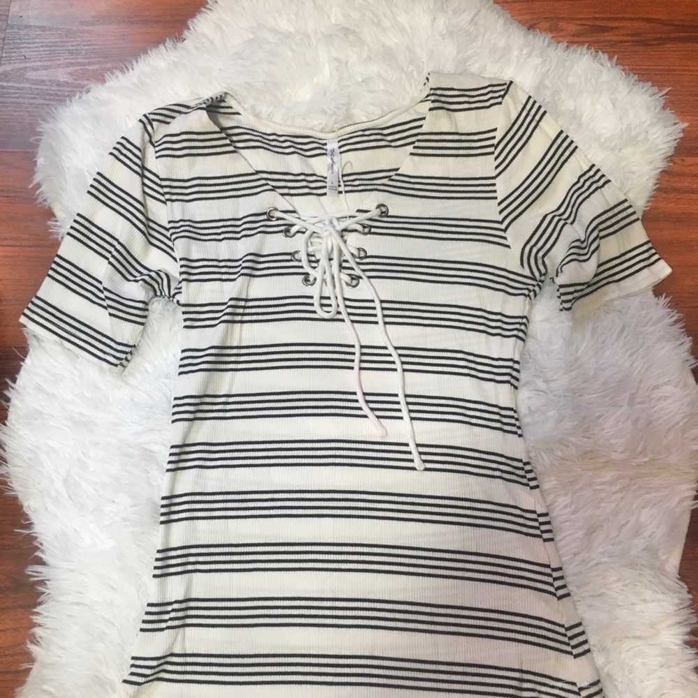 NWOT DNA Striped White and Black Blouse